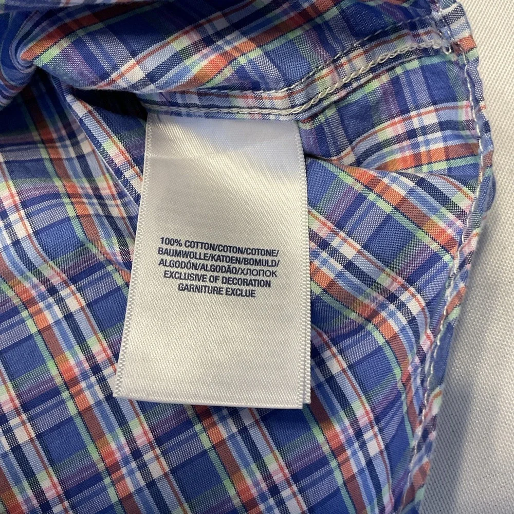 Ralph Lauren‎ Button Down Shirt Boys Medium 10-12 Blue Plaid Pony Short Sleeve
